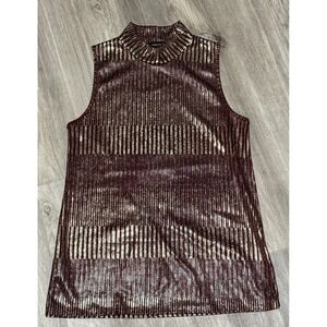 Espresso Metallic‎ Sleeveless Top Mock Neck Party Sparkle Blouse L